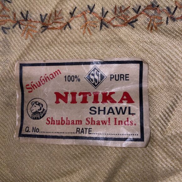Nitika Embroidered Shawl Shinham SSI Handmade Floral Tan Raw Hem 81x39 Scarf - Picture 9 of 9